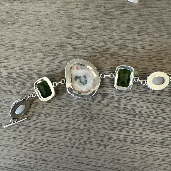 0343 Solar Quartz Druzy Peridot Bracelet Handmade Silver Gemstone Jewelry - Picture 7 of 9